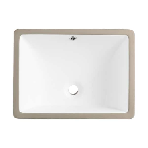 TCYO 18 in. Undermount Rectangular Bathroom Sink in White Ceramic