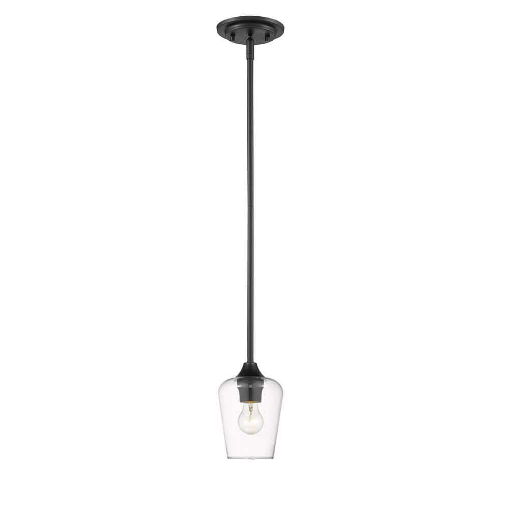 Elegant Mid Century Modern Mini-Pendant in Matte Black with Glass Shade