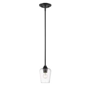1-Light Matte Black Mini-Pendant with Clear Glass Shade