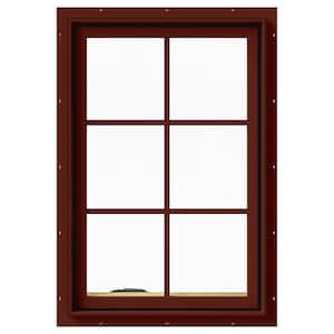 24 in. x 36 in. W-2500 Series Red Painted Clad Wood Left-Handed Casement Window with Colonial Grids/Grilles