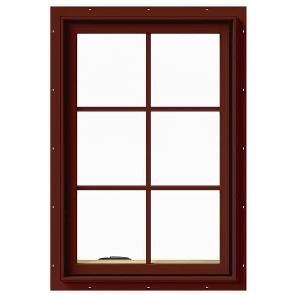 JELD-WEN 24 in. x 36 in. W-2500 Series Red Painted Clad Wood Left-Handed Casement Window with Colonial Grids/Grilles