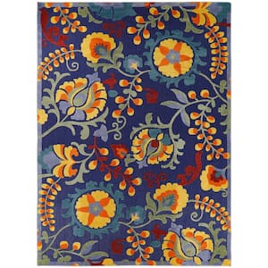Aloha Navy Multicolor 9 ft. x 12 ft. Floral Contemporary Indoor/Outdoor Area Rug