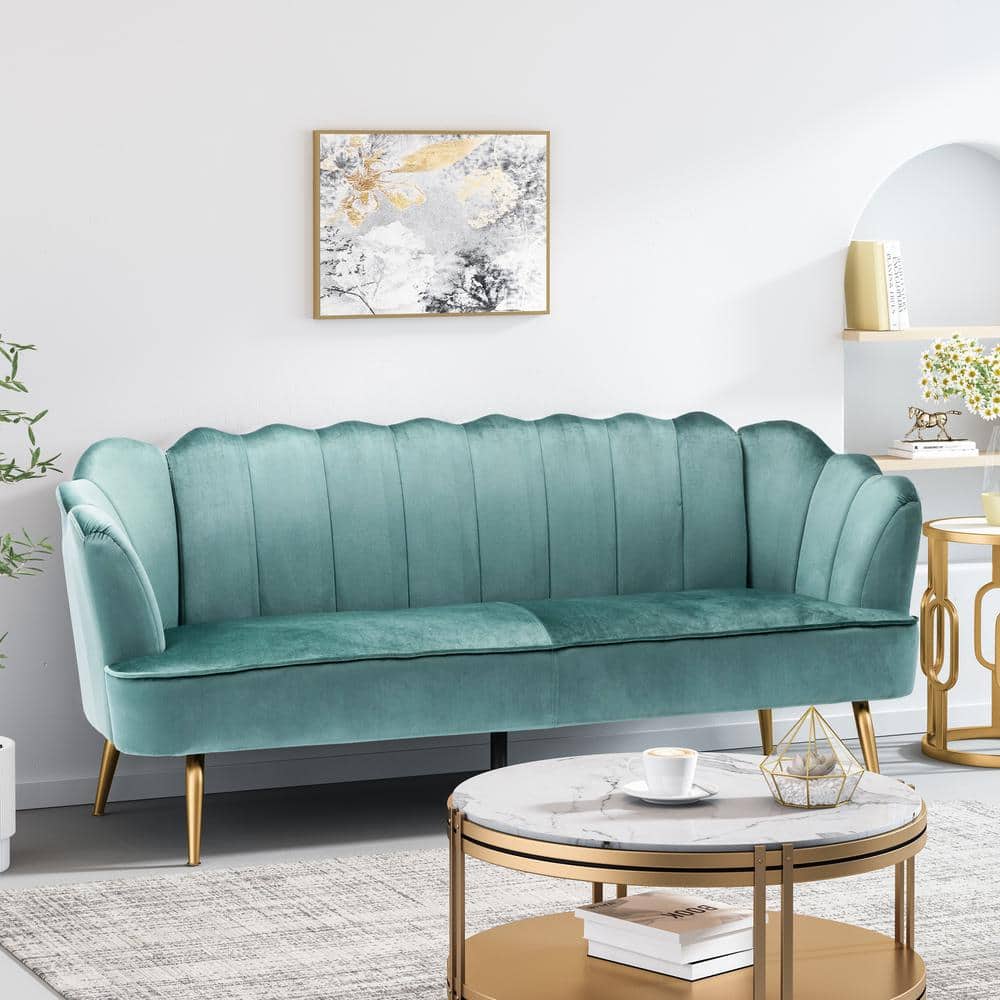 Turquoise and Gold Velvet 3-Seater Lawson Sofa