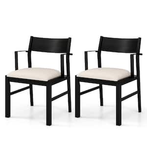 Black & Cream Sponge Contoured Backrest Dining Chair w/Arms Set of 2 Modern Kitchen Chairs