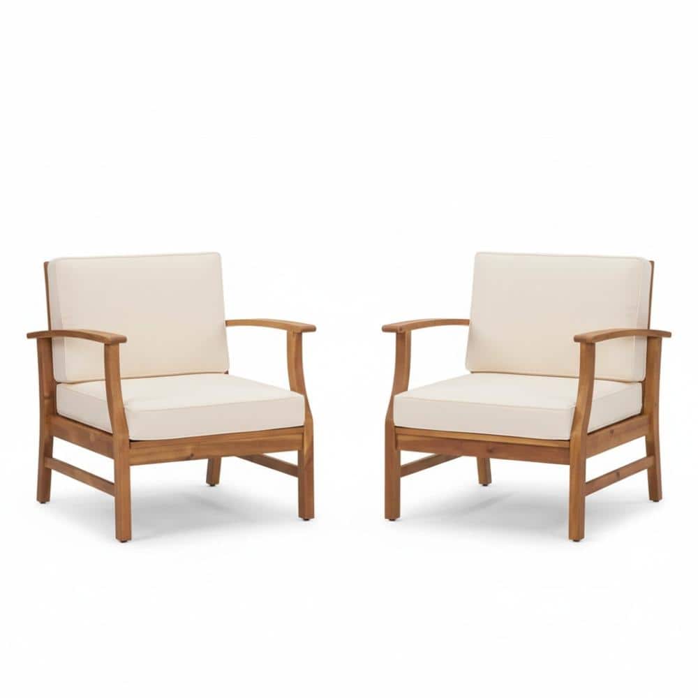 Teak Acacia Wood Outdoor Lounge Chair with Cream Cushion (Set of 2) price history on PriceWatchPro