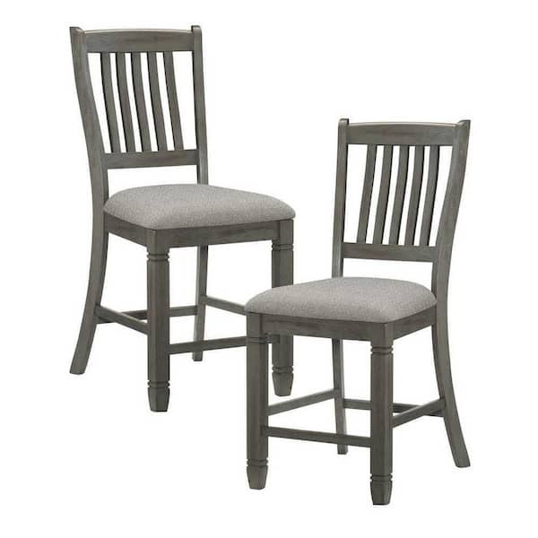 EVERGLADE HOME Roux 42.5 in. Antique Gray Full Back Wood Frame Dining Bar Stool with Fabric Seat (Set of 2)