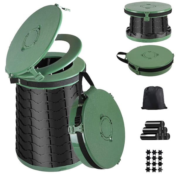 Non-electric XXL Adjustable Foldable Portable Toilet 19.7 in. Height 880lb Capacity Waterless Loo with Lid Strap Bag