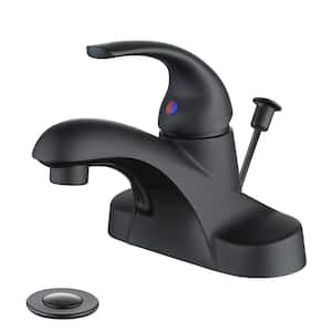 4 in. Centerset Single-Handle Low Arc Bathroom Faucet with Drain Kit Included in Matte Black