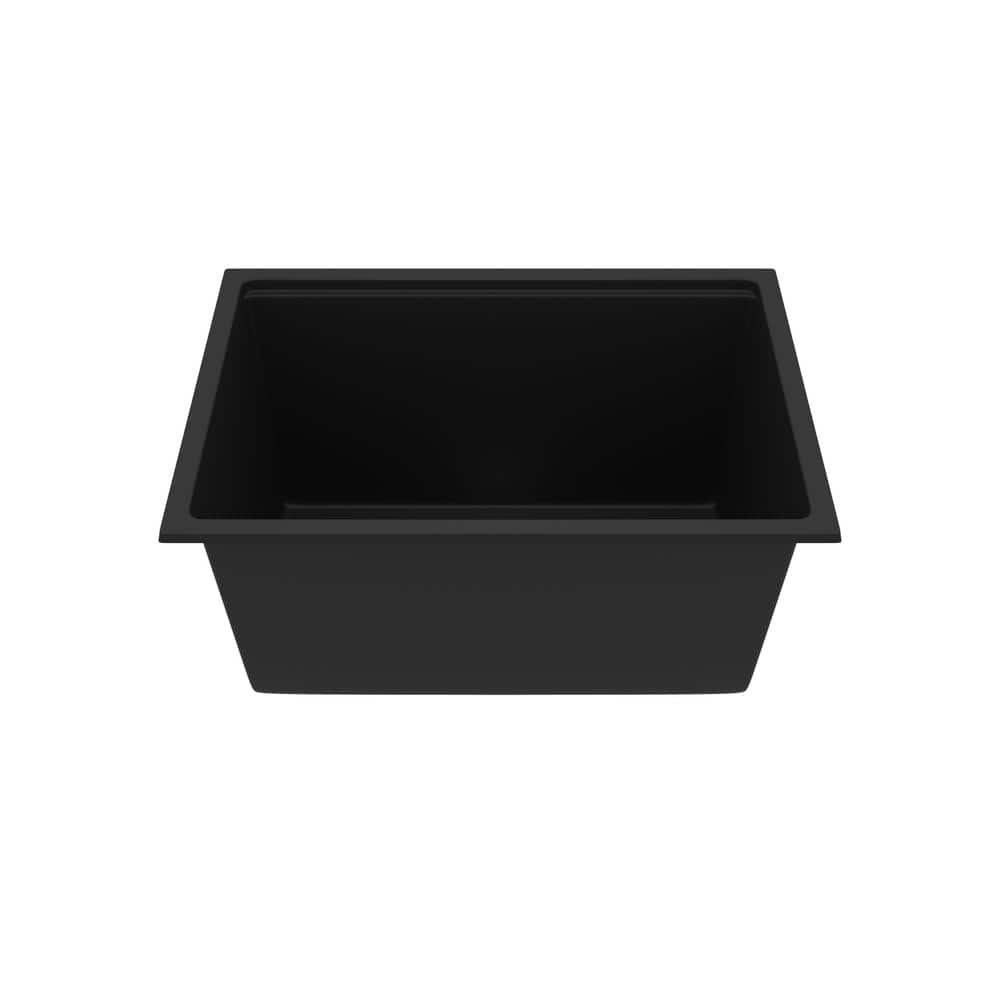 25" Black Quartz Composite Single Bowl Drop-In Kitchen Sink with Accessories