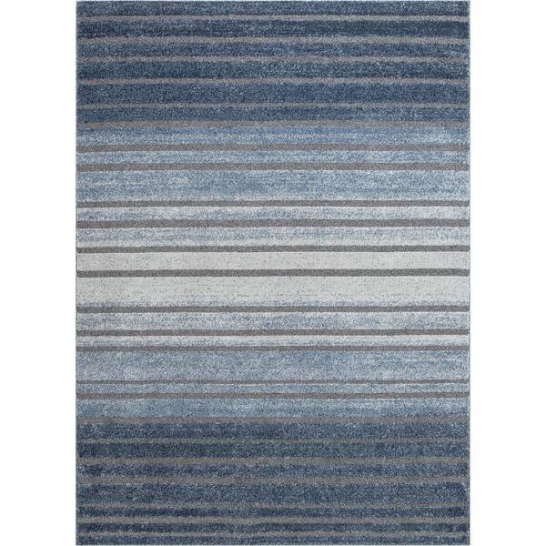 Well Woven Malaga Bauer Vintage Modern Striped Blue 5 ft. 3 in. x 7 ft ...