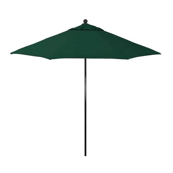California Umbrella 9 ft. Black Fiberglass Market Patio Umbrella with Manual Push Lift in Forest Green Pacifica Premium