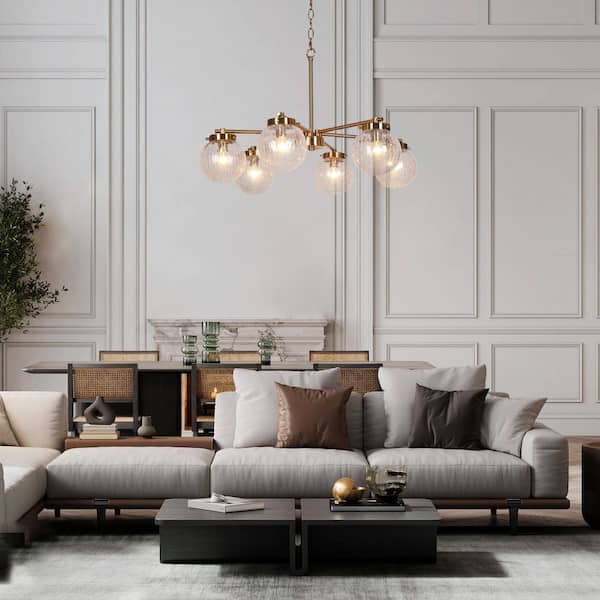 LNC Lunary Modern Glam Brass 6-Light Chandelier Globe Island