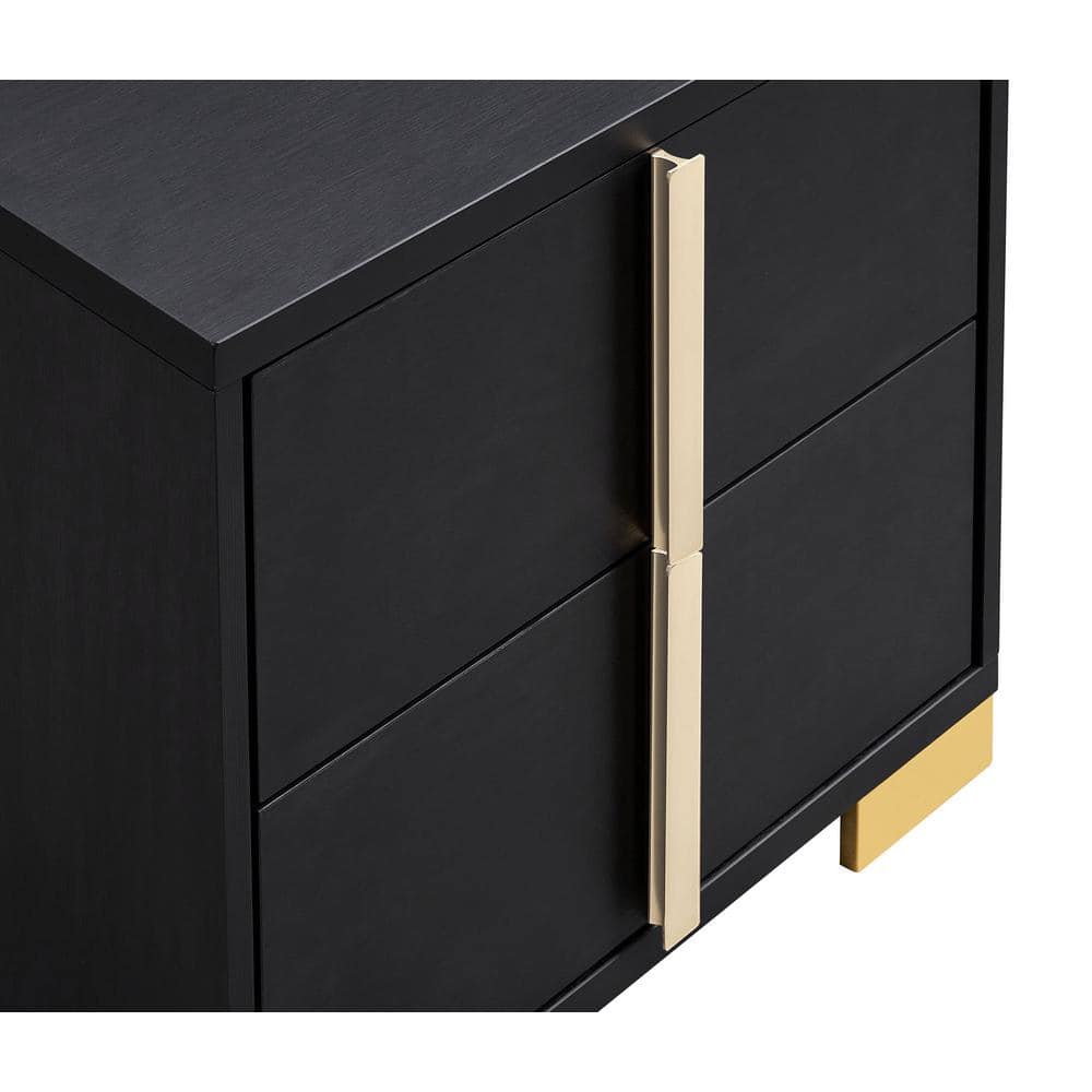 Black and Gold 2-Drawer Modern Nightstand