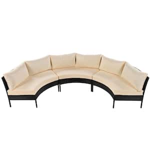 3-Piece Curved Wicker Outdoor Patio All Weather Sectional Sofa Furniture Set Conversation Set with Beige Cushions
