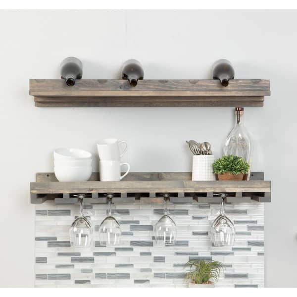 Del Hutson Designs Rustic Luxe 8-Bottle Gray Wood Wall Mounted Wine Glass Rack