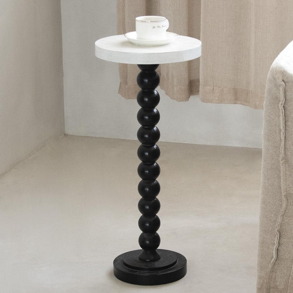 Small Round White and Black Wood Pedestal End Table