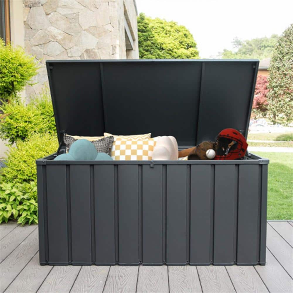 Dark Gray 150 Gallon Lockable Metal Deck Box with Wheels