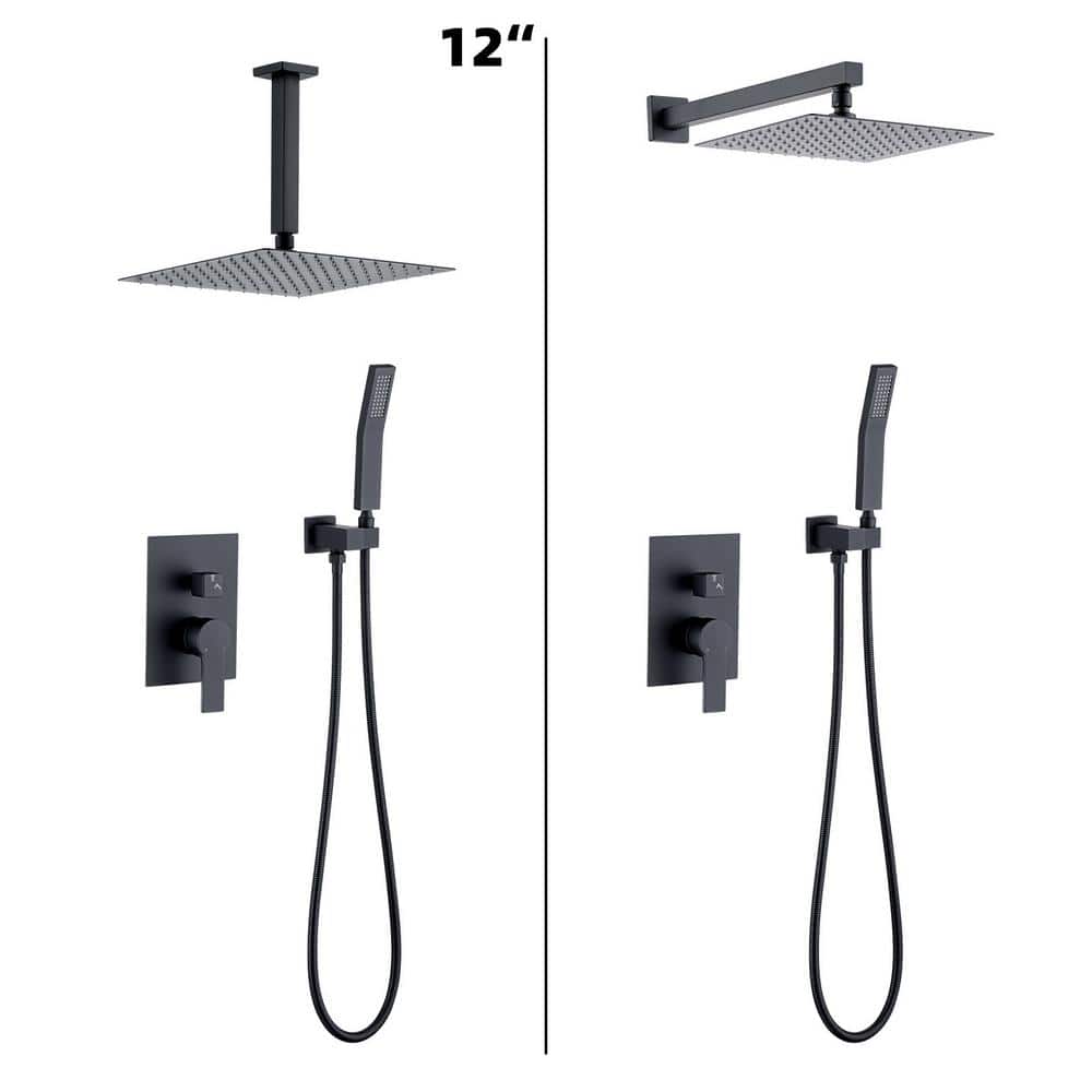 Single Handle 1-Spray 12 in. Square Shower Faucet with Handheld Shower in Matte Black (Valve Included) price history on PriceWatchPro
