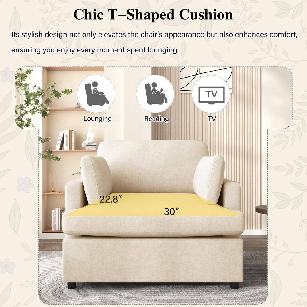 Beige Barrel Accent Chair with Wood Frame and Cushions