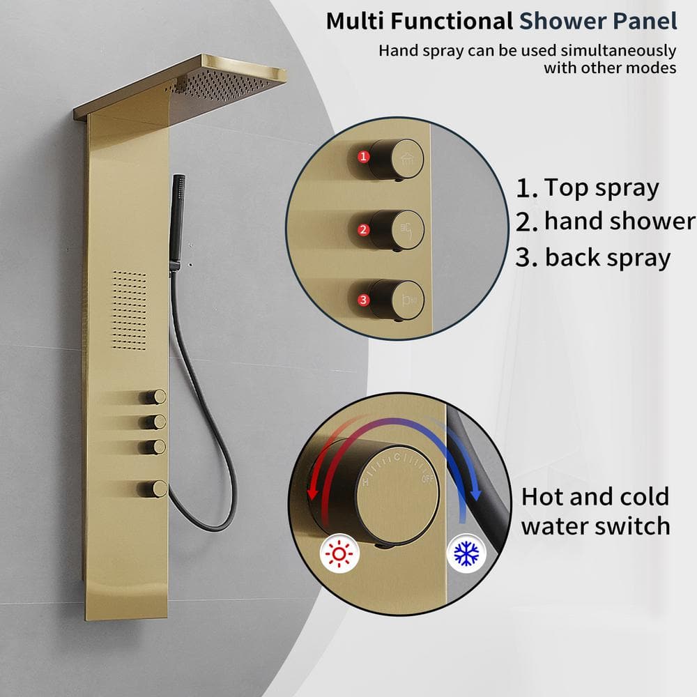 Brushed Gold Stainless Steel Rainfall Shower Panel System