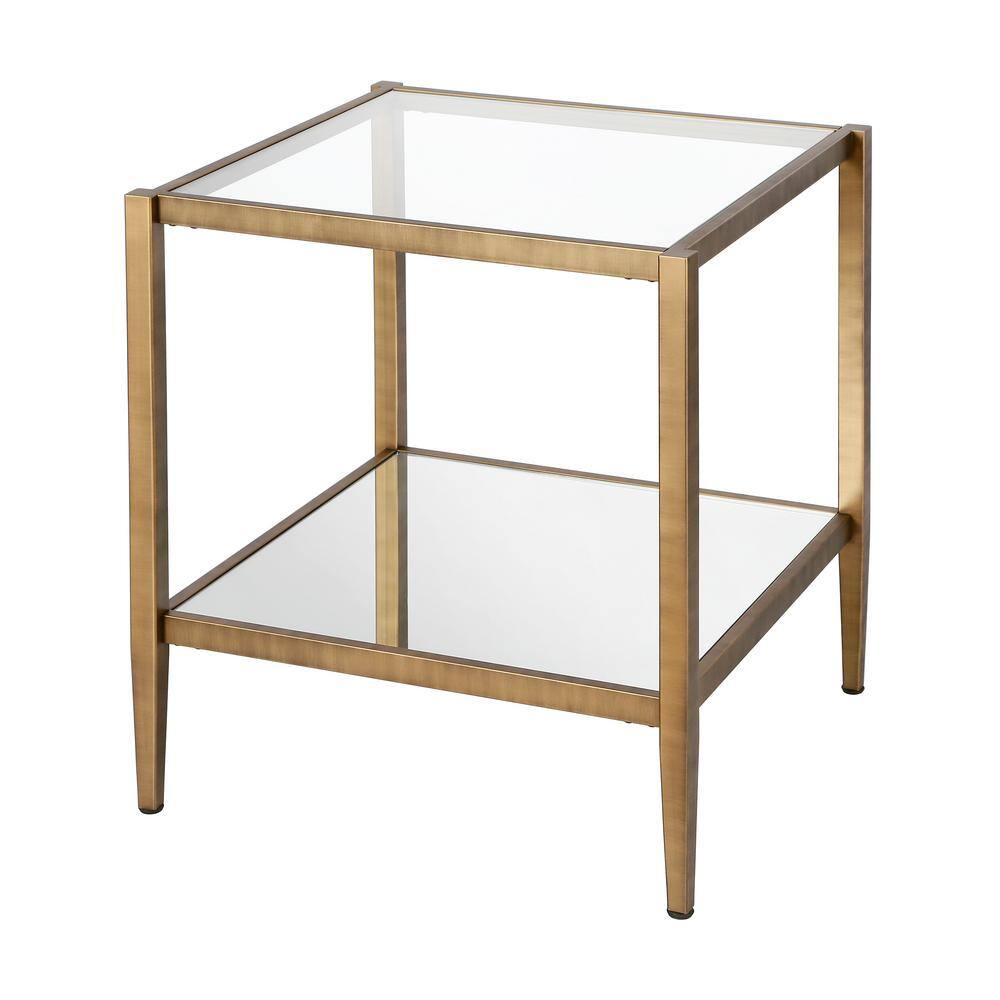 Elegant Brass Metal and Mirrored Glass 20" Side Table