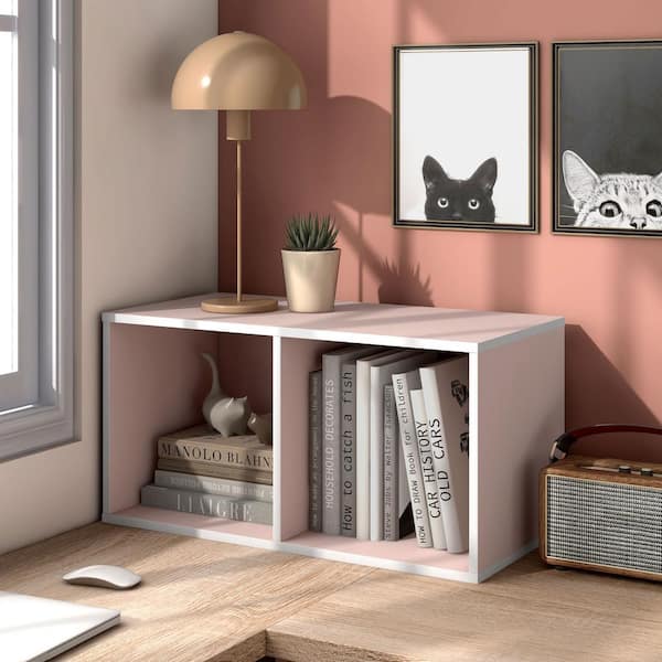 Quincy 23.7 in. Tall Stackable Light Pink Engineered Wood 2-Shelf Modern Modular Slim Bookcase