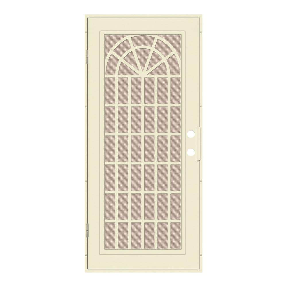 Trellis 30 in. x 80 in. Right Hand/Outswing Beige Aluminum Security Door with Desert Sand Perforated Metal Screen -  Unique Home Designs, 3S2002CL2BGP7A