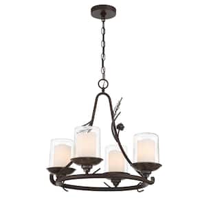 Ponderosa Ridge 4-Light Weathered Spruce with Silver Outdoor Chandelier with Clear Glass