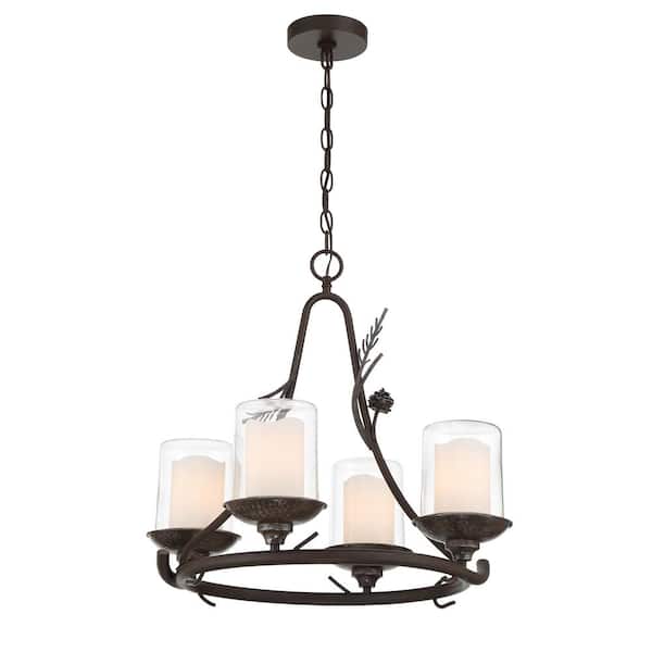 Minka Lavery Ponderosa Ridge 4-Light Weathered Spruce with Silver Outdoor Chandelier with Clear Glass