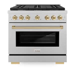 Autograph Edition 36 in. 6 Burner Gas Range in Fingerprint Resistant Stainless Steel and Polished Gold Accents