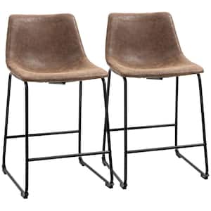 Counter Height Bar Stools Set of 2, Vintage PU Leather Barstools with Footrest for Dining Room, Dark Brown