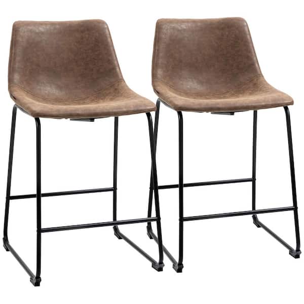 HOMCOM Counter Height Bar Stools Set of 2, Vintage PU Leather Barstools with Footrest for Dining Room, Dark Brown