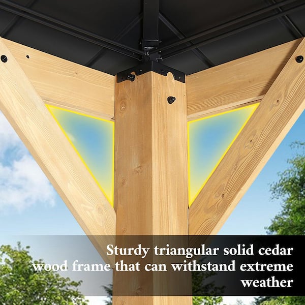 13 ft. x 11 ft. Cedar Wood Frame Gazebo with Double Galvanized Steel Roof and Mosquito Netting for Outdoor Patio