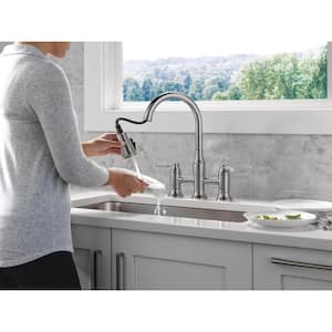 Renaldi Double Handle Bridge Kitchen Faucet in Lumicoat Arctic Stainless