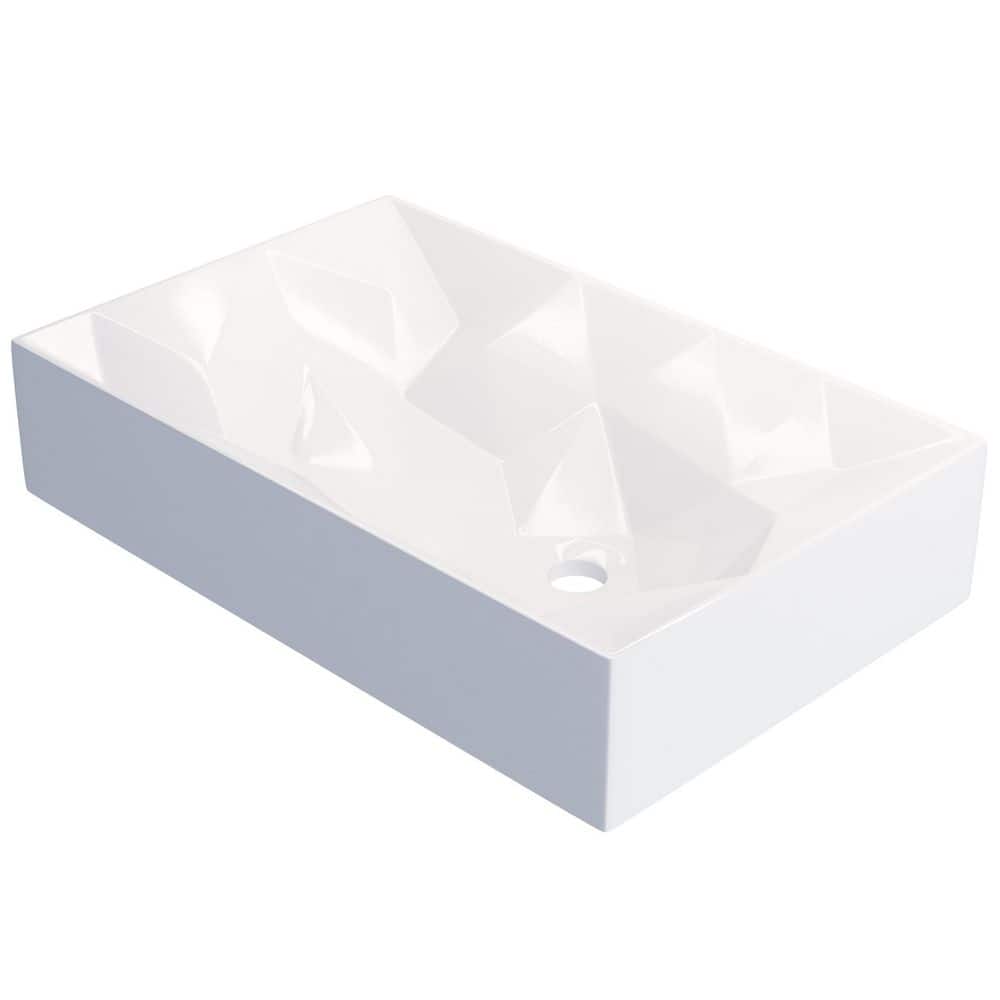 Modern 22.25 in. Vessel Bathroom Sink 14.25 in White Porcelain with Geometrical Design price history on PriceWatchPro