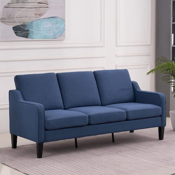 72.9 in. Slope Arm Cotton and Linen Rectangle Modern 3-Seater Sofa in Dark Gray