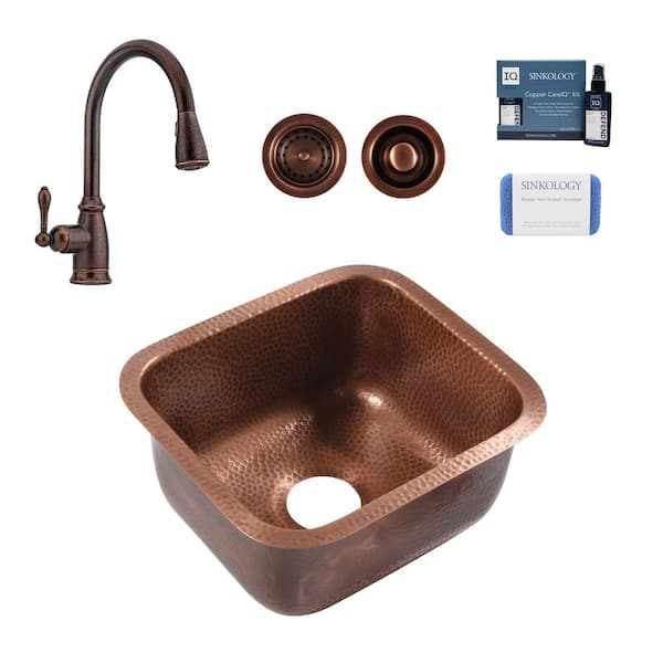 SINKOLOGY Orwell Copper 17 in. Single Bowl Undermount Kitchen Sink with Canton Faucet Kit