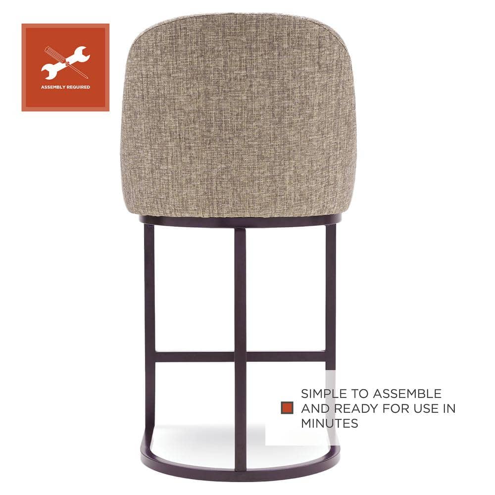 Espresso Metal and Gray Linen Barrelback Counter Stool, Set of 2