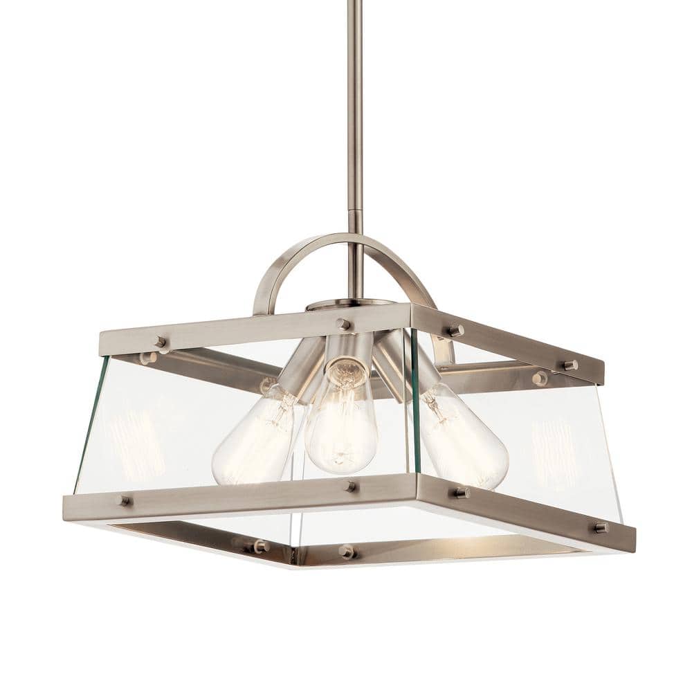 Darton 13.75" 3-Light Convertible Pendant with Clear Glass and Pewter Finish
