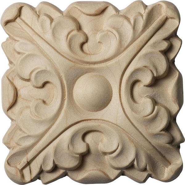 Ekena Millwork 5/8 in. x 3-1/2 in. x 3-1/2 in. Unfinished Wood Maple Acanthus Rosette