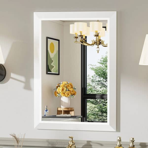 22 in. W x 30 in. H Rectangular Framed French Cleat Wall Mounted Tempered Glass Bathroom Vanity Mirror in White