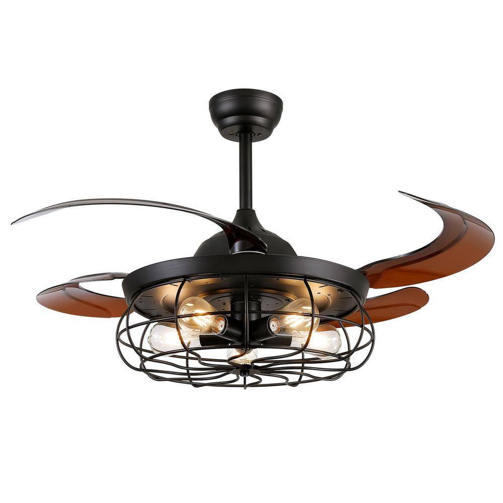 48 in. Indoor Retractable Caged Black Rust Ceiling Fan with Lights for Dining Room Living Room Kitchen price history on PriceWatchPro