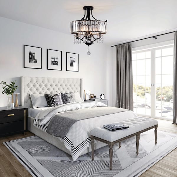Jackson 16.5 in. 4-Light Classic Glam Black Flush Mount with Crystal Pendant Accent