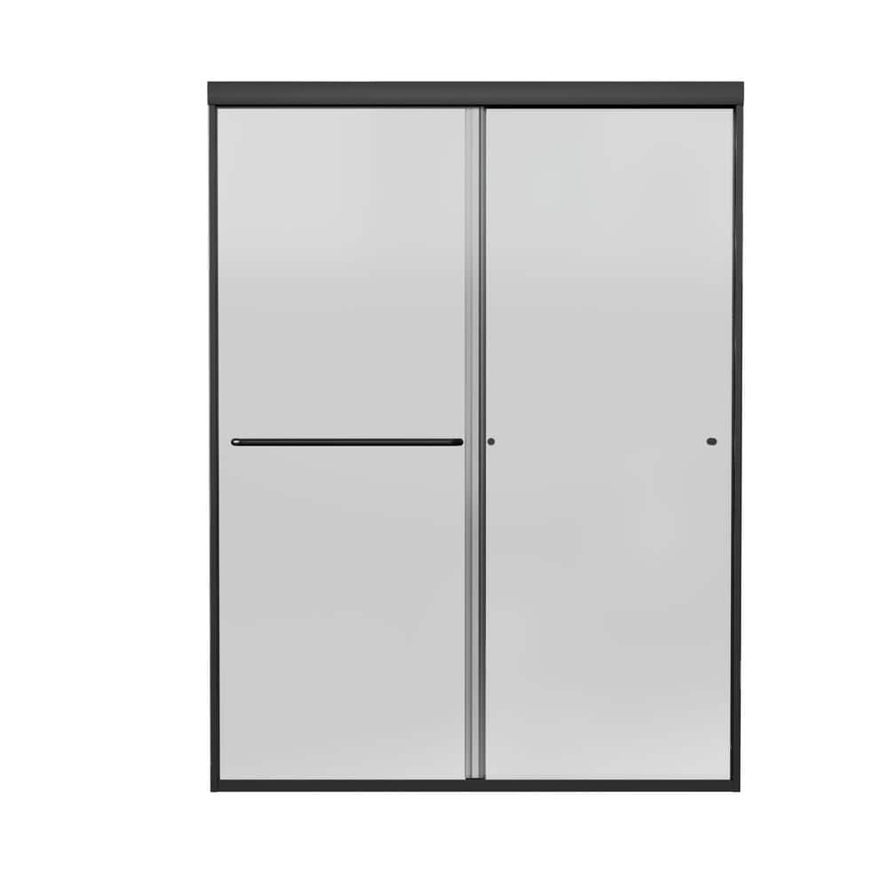 54 in. W x 72 in. H Double Sliding Framed Shower Door in Matte Black with 6