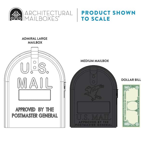 Admiral Medium, Aluminum, Post-Mount Mailbox, Textured White Admiral Medium, Aluminum, Post-Mount Mailbox, Textured White