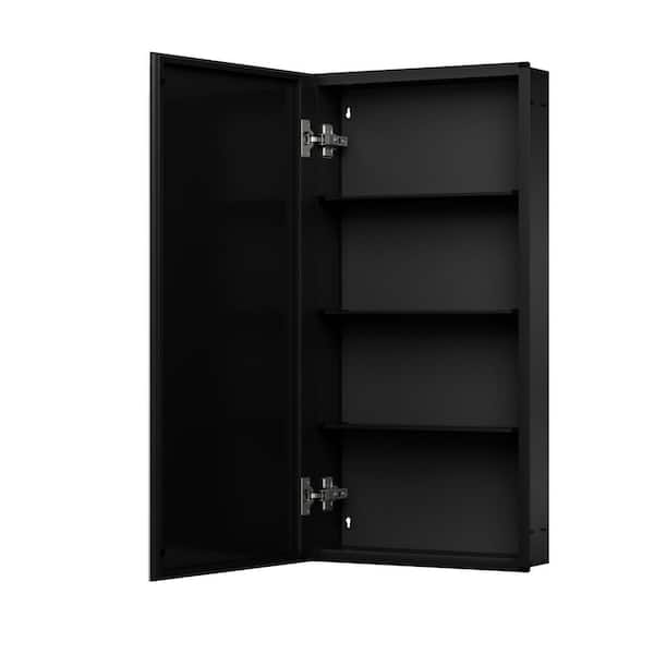 16 in. W x 20 in. H Rectangular Frameless Aluminum Black Recessed or Surface Mount Medicine Cabinet with Mirror