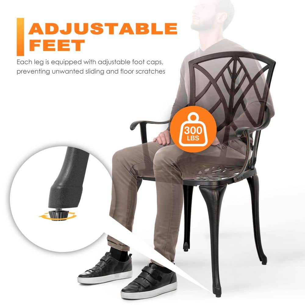 Black and Gold Cast Aluminum Outdoor Dining Chair Set
