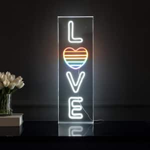 LOVE 8 in. x 24 in. Contemporary Glam Acrylic Box USB Operated LED Neon Night Light, White/Rainbow