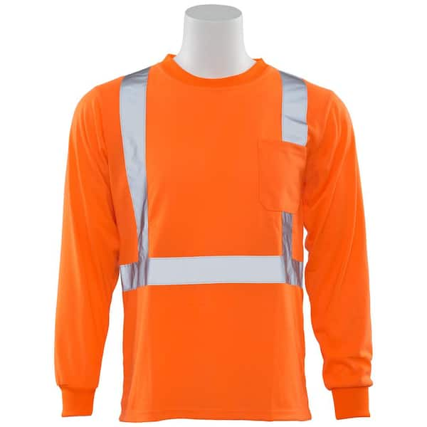 ERB 9602S LG Men's High Visibility Orange Class 2 Long Sleeve Poly