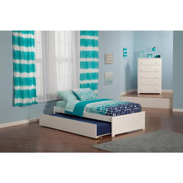 AFI Concord White Twin Platform Bed with Flat Panel Foot Board and Twin Size Urban Trundle Bed